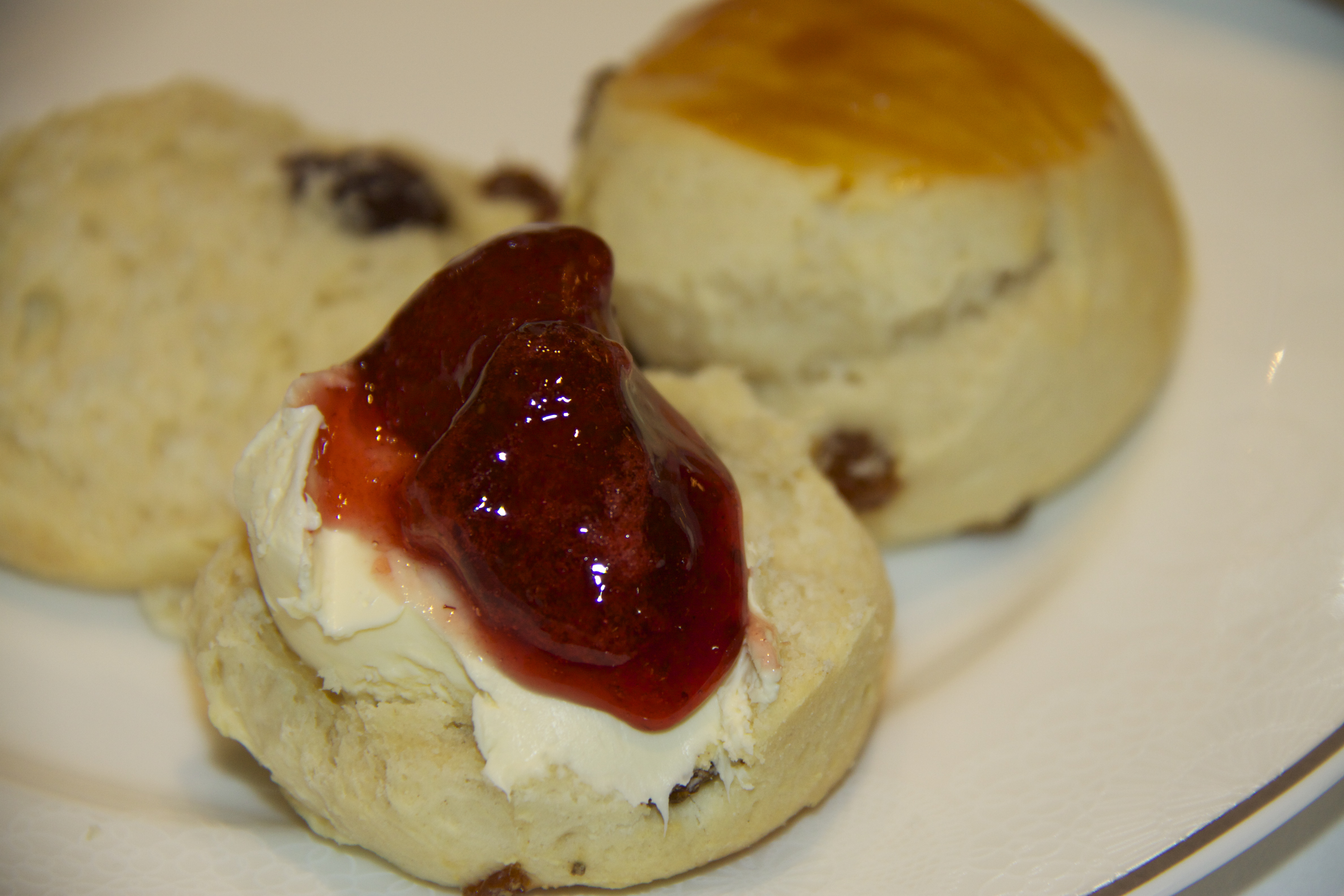 Clotted cream and jam topped scones
